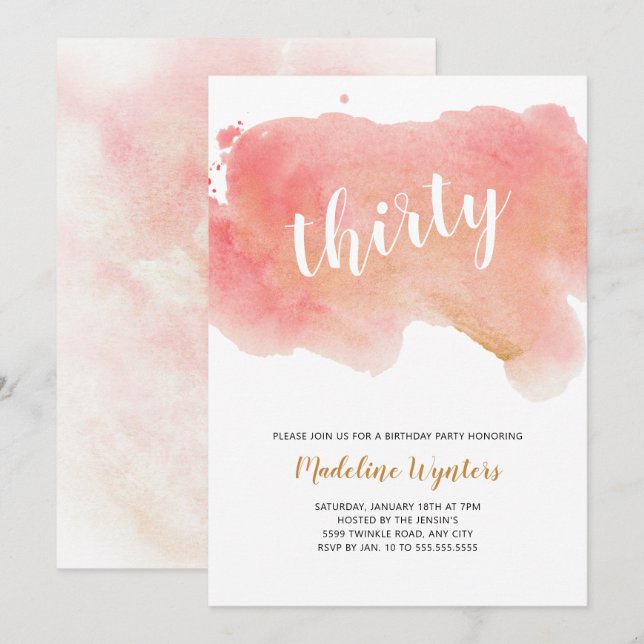 Modernes Coral Gold Wasserfarbe Einladung (Vorne/Hinten)