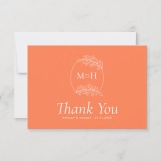 Modernes Coral Pink Orange Boho Wedding Dankeskarte