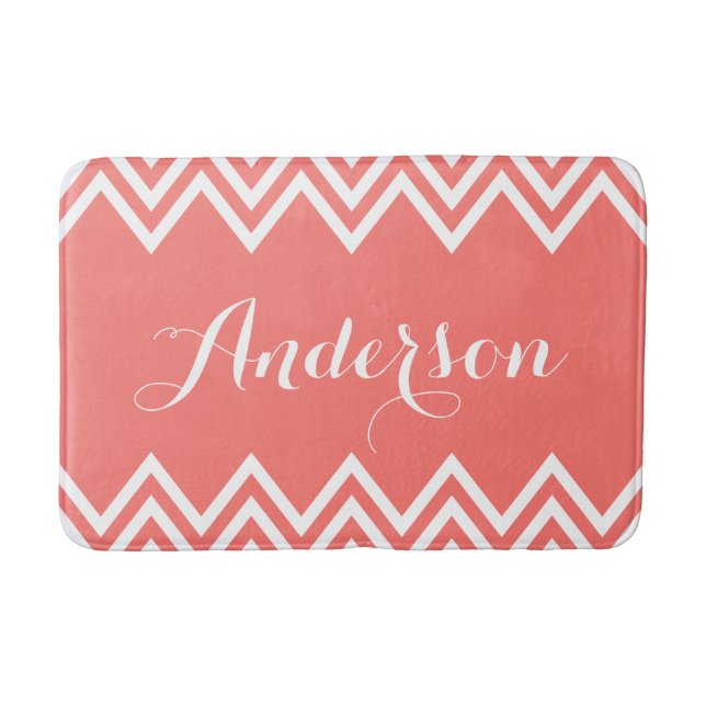 Modernes Coral Zickzack Custom Monogram Badematte (Vorderseite)