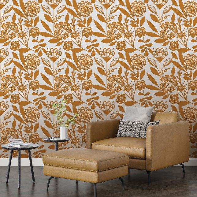 Modernes Country Style feines gelbes Blumenmuster Tapete (Modern Country Style Bold Yellow Floral Pattern Wallpaper)