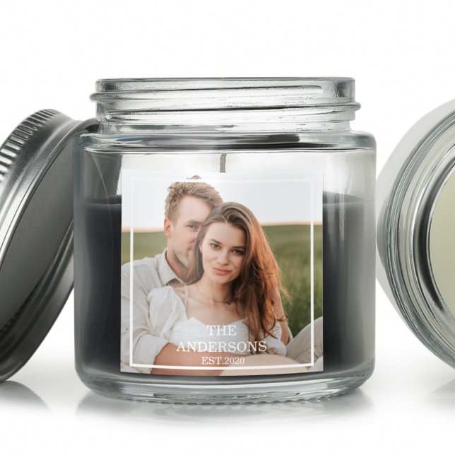 Modernes Couple Collage Foto & Minimal Familienges Quadratischer Aufkleber (Von Creator hochgeladen)