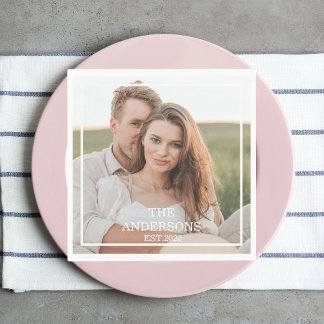 Modernes Couple Collage Foto & Minimal Familienges Serviette