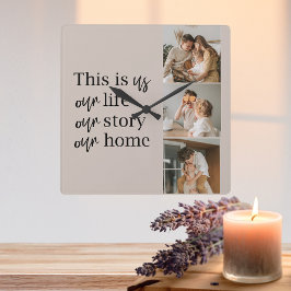 Modernes Couple Family Foto & Family Quote Quadratische Wanduhr