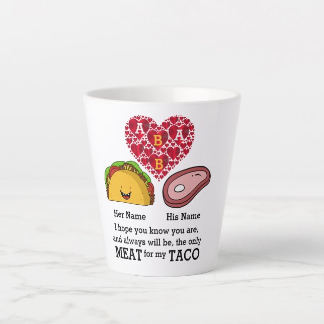 Modernes Couple-Taco und Fleischliebhaber maßgesch Milchtasse (Vorderseite)