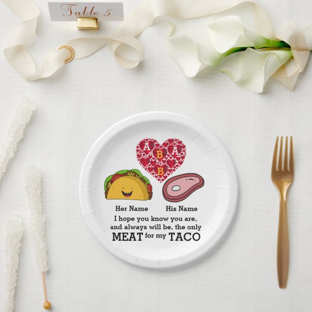 Modernes Couple-Taco und Fleischliebhaber maßgesch Pappteller (Hochzeit)