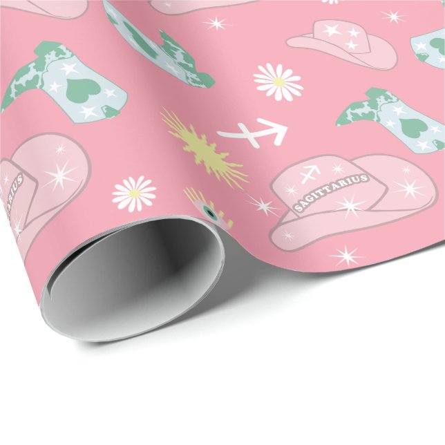 Modernes Cowgirl Sagittarius Zodiac Muster Boho Geschenkpapier (Rolleneckpunkt)