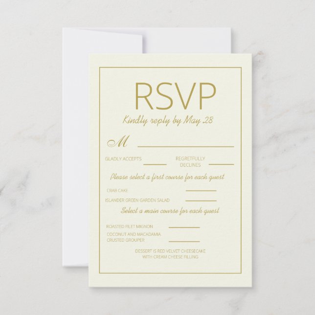 Modernes Cream Gold Hochzeit RSVP Vertical Meel Karte (Vorderseite)