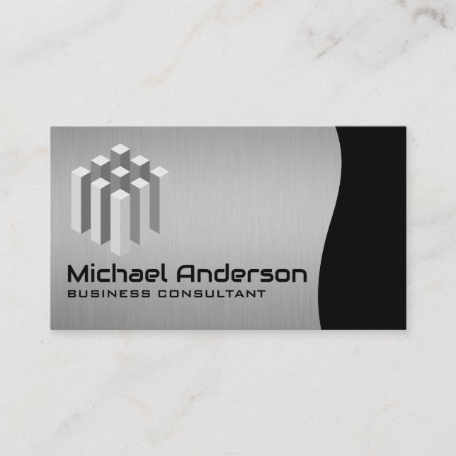 Modernes Cubed Logo | Silver Black Visitenkarte (Vorderseite)