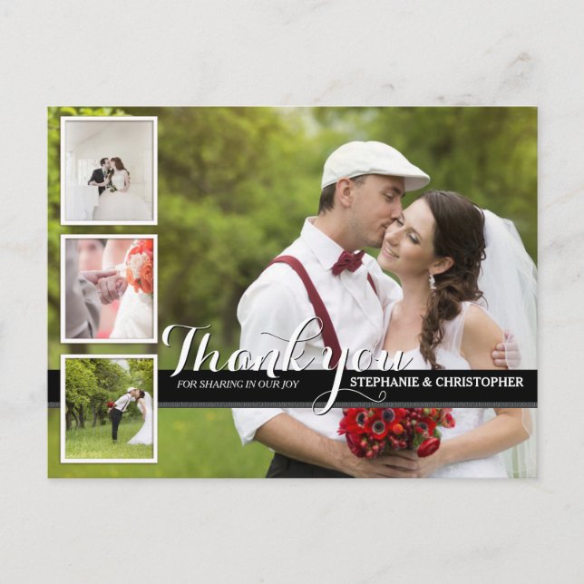 Modernes Cursive Wedding Foto Vielen Dank Postcard Postkarte (Vorderseite)