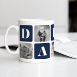 Modernes Daddy-FotoCollage Kaffeetasse<br><div class="desc">Passen Sie dieses niedliche Design der modernen Tasse an,  um diesen Vatertag einen neuen Vater zu feiern! Das Design umfasst abwechselnde Quadrate von Fotos und tiefblaue Buchstabenblöcke,  die "Daddy" in modernen Serifenschriften buchstabieren. Fügen Sie fünf Ihrer beliebten quadratischen Fotos (perfekt für Instagram!) mit den bereitgestellten Vorlagen hinzu.</div>