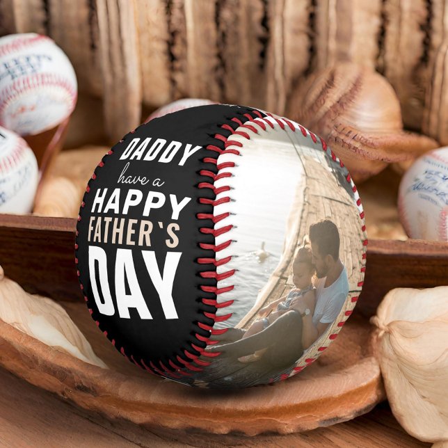 Modernes Daddy Happy Vatertag 2 FotoCollage Baseball (Von Creator hochgeladen)