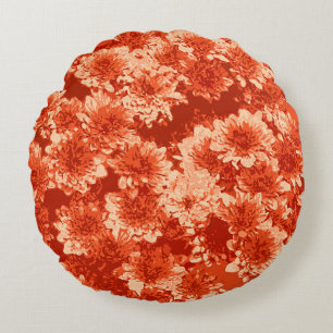 Modernes Dahlia-Muster, Mandarin Orange Rundes Kissen