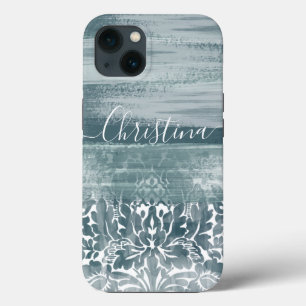 Modernes Damast Aquamarines Künstlerisches Muster Case-Mate iPhone Hülle