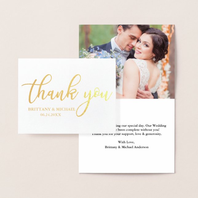 Modernes Dankeschön für Hochzeitstitel Gold für Fo Folienkarte (Anzeige)