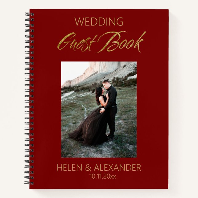 Modernes Dark Red Wedding Gästebuch Notizbuch (Vorderseite)