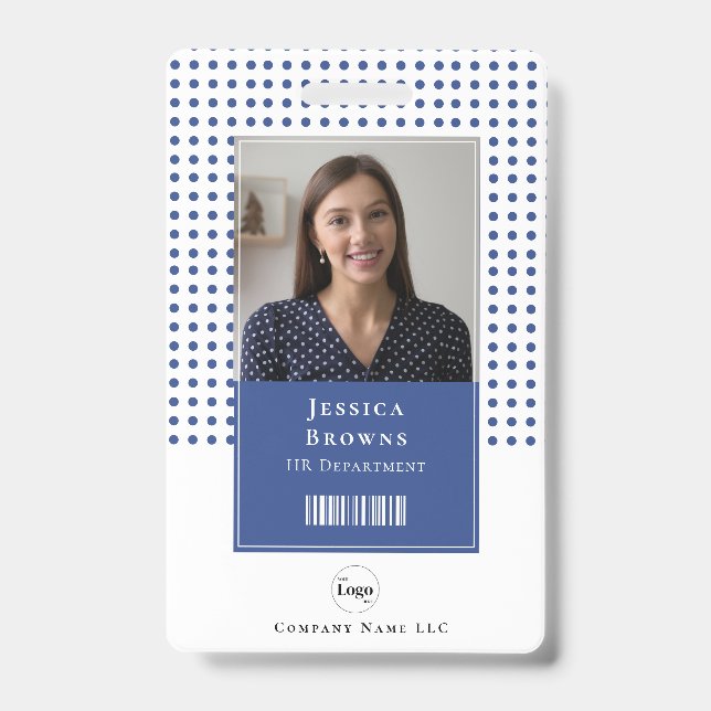 Modernes Deep Blue Student Mitarbeiter Foto QR Bar Ausweis (Front)