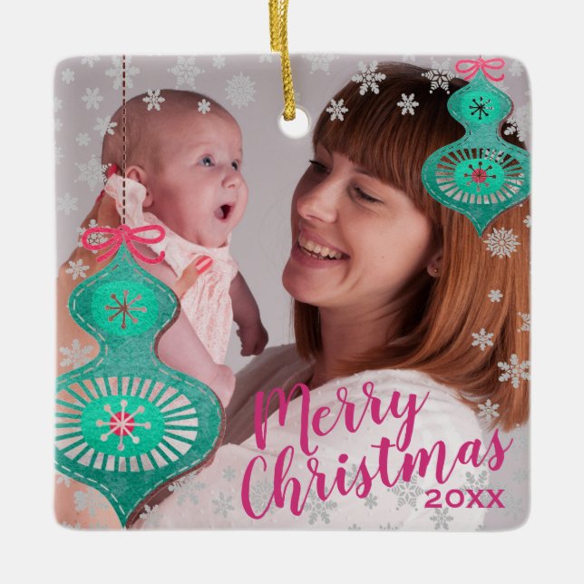 Modernes Dekorationsbaum Weihnachtsfest Foto Keramikornament (Vorderseite)