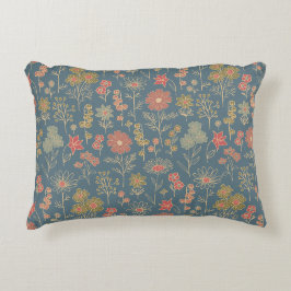 Modernes Denim Blue & Coral Floral Dekokissen