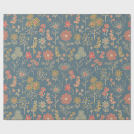 Modernes Denim Blue & Coral Floral Geschenkpapier