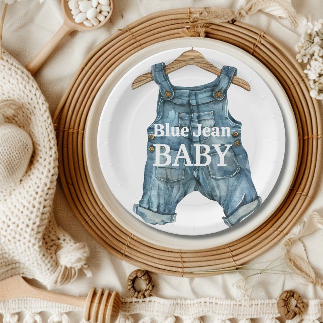 Modernes Denim Blue Jean Baby Boy Baby Shower Pappteller (Von Creator hochgeladen)