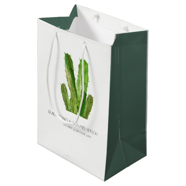MODERNES DESERT CACTUS FOLIAGE WATERCOLOR WEDD MITTLERE GESCHENKTÜTE (Vorderseite Schrägansicht)