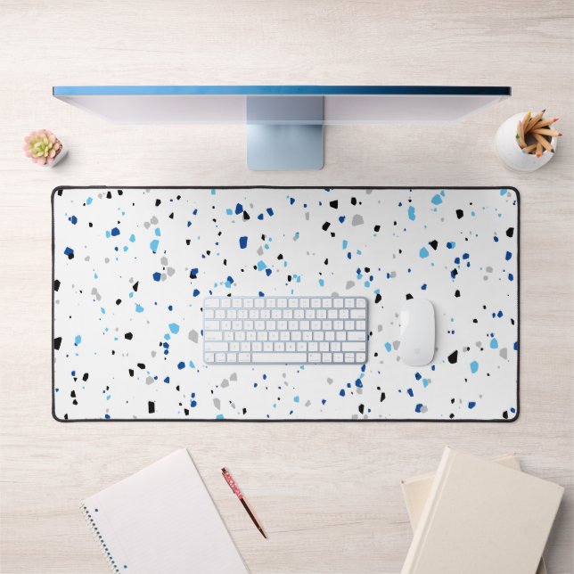 Modernes Design Blaues Terrazzo Muster Schreibtischunterlage (Büro 1)
