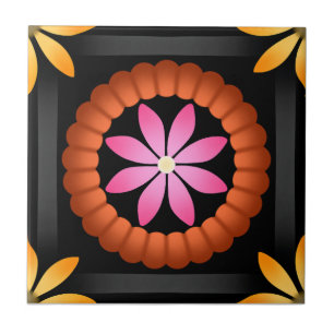 Modernes Design der Blume auf schwarzem Hintergrun Fliese