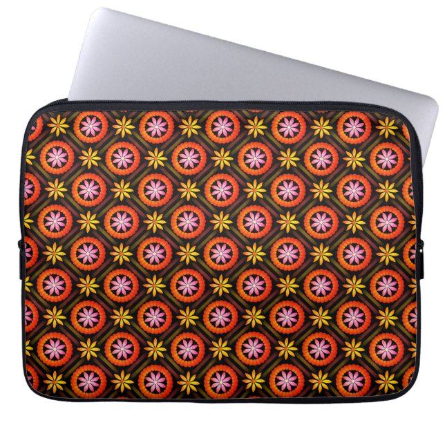 Modernes Design der Blume auf schwarzem Hintergrun Laptopschutzhülle (Vorderseite)