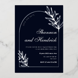 Modernes Design der Navy Arch Line | Silber Folieneinladung
