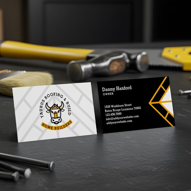 Modernes Design für Bull Head Dachdeckerkonstrukti Visitenkarte (Modern Bull Head Roofing Construction Logo Design Business Card)