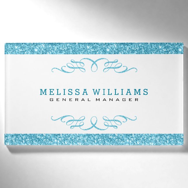 Modernes Design für Glitzer und Wirbel in Weiß und Namenschild (Vorderseite)