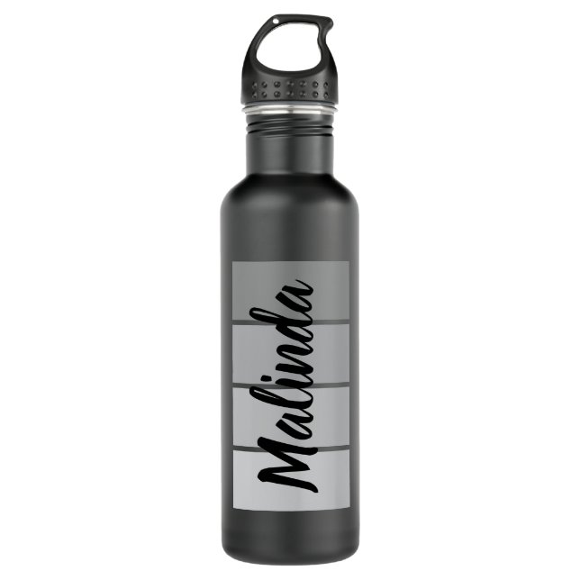 Modernes Design für Skriptnamen - Schwarz Minimali Edelstahlflasche (Vorderseite)