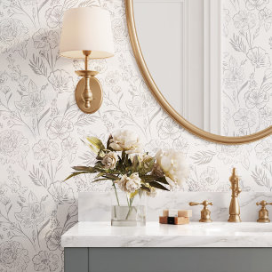 Modernes Design Grau Linie Art Blumenblättermuster Tapete