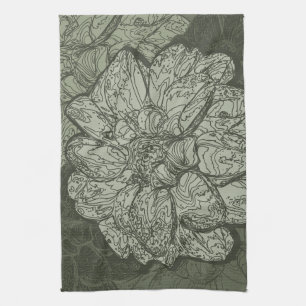 Modernes Design Grün Abstrakt Dahlia Blumenmuster Geschirrtuch