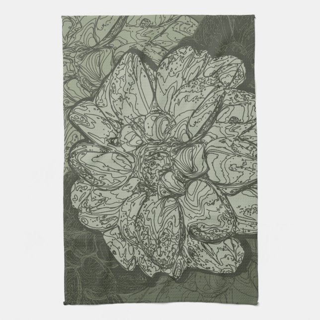 Modernes Design Grün Abstrakt Dahlia Blumenmuster Geschirrtuch (Vertikal)