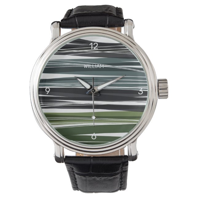 Modernes Design Grüne Wavy personalisieren Armbanduhr (Vorderseite)
