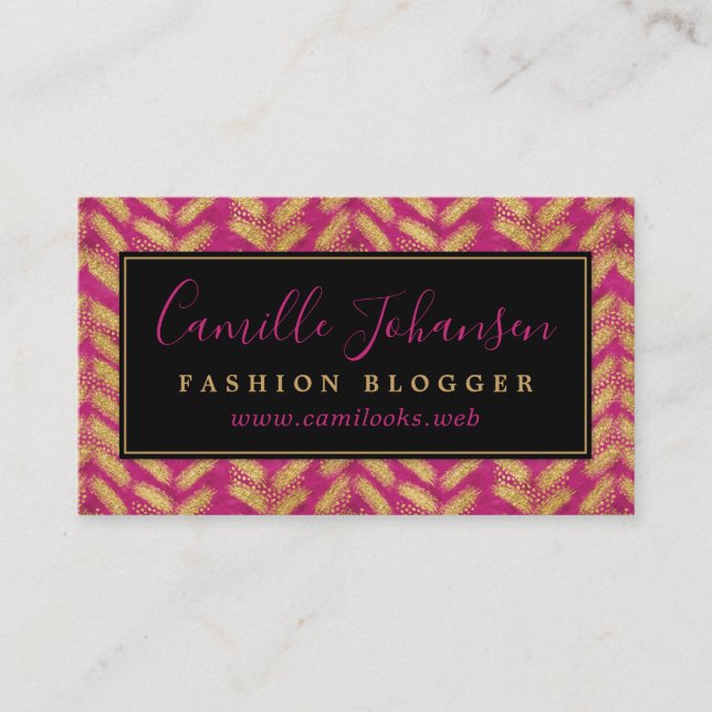 Modernes Design Hot Pink & Gold Beruflich Visitenkarte (Vorderseite)