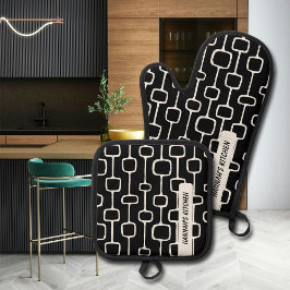Modernes Design in Schwarz und Weiß Mitte des Jahr Ofenhandschuh & Topflappen-Set