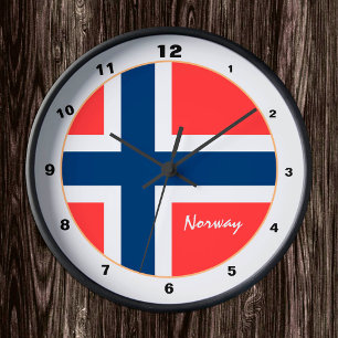 Modernes Design mit norwegischer Flagge & Norwegen Runde Wanduhr