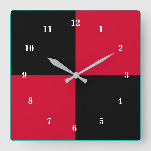 Modernes Design mit roter und schwarzer Wall-Uhr Quadratische Wanduhr (Vorderseite)