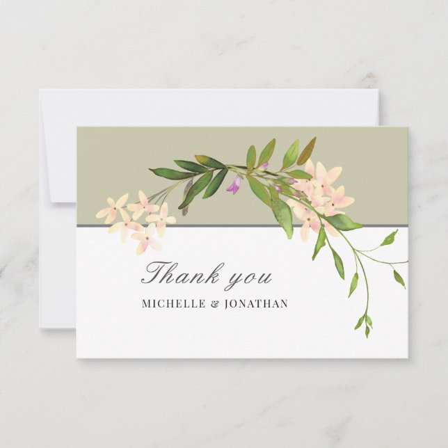Modernes Design Pink Garden Blume Grüne Hochzeit Dankeskarte (Vorderseite)