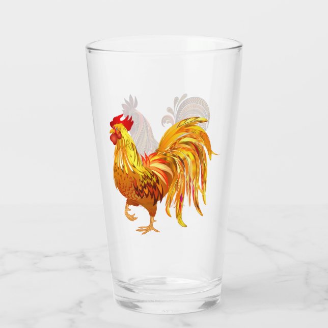 Modernes Design-Rooster-Hühnerglas Glas (Rückseite)