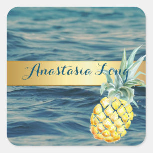 Modernes Design, Strand, See, Ananas Quadratischer Aufkleber