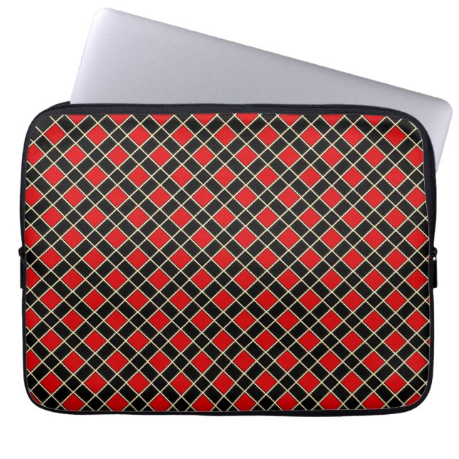 Modernes Diamantenmuster in Schwarz und Rot Laptopschutzhülle (Vorderseite)