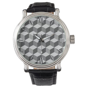 Modernes Diamond Grid, Silber und Dunkelgrau / Gra Armbanduhr