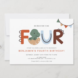 Modernes Dinosaurier 4. Geburtstags-Party Einladung