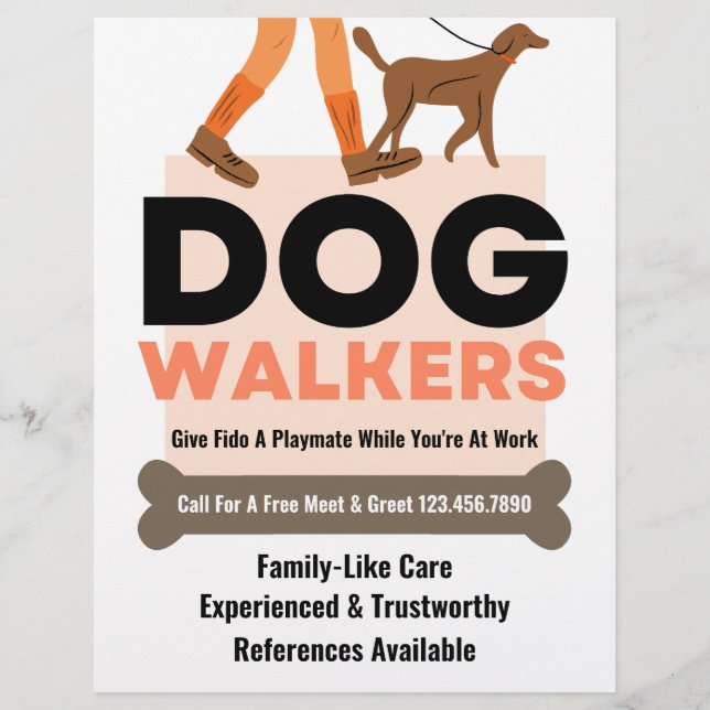 Modernes Dog Walker Bone Pet Sitter Flyer (Vorne)