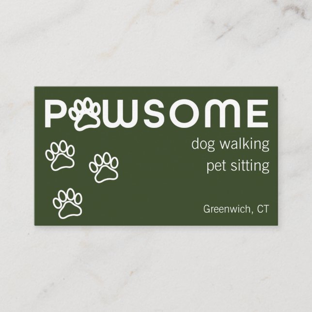Modernes Dog Walker Pet Sitter pawsome dunkelgrün Visitenkarte (Vorderseite)