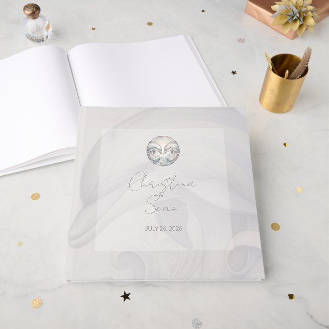 Modernes Dolphin Wedding Gästebuch (Vorderseite offen)