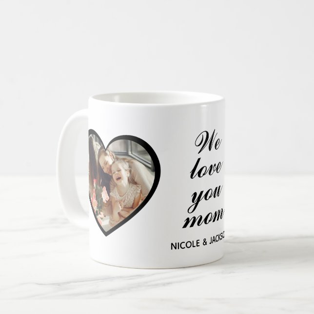 Modernes Doppelherz 2 Fotos Liebe Sie Mama Kaffeetasse (Vorderseite Links)
